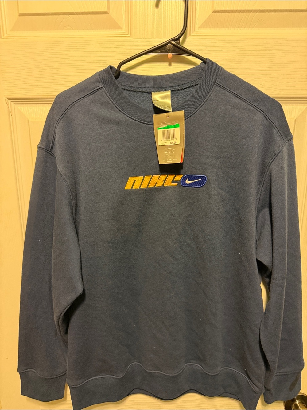 Nike Navy Crew Sweatshirt with Yellow Logo